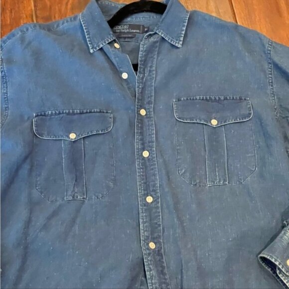 Polo Ralph Lauren oversized 100% linen navy long sleeve shirt M - Picture 8 of 11